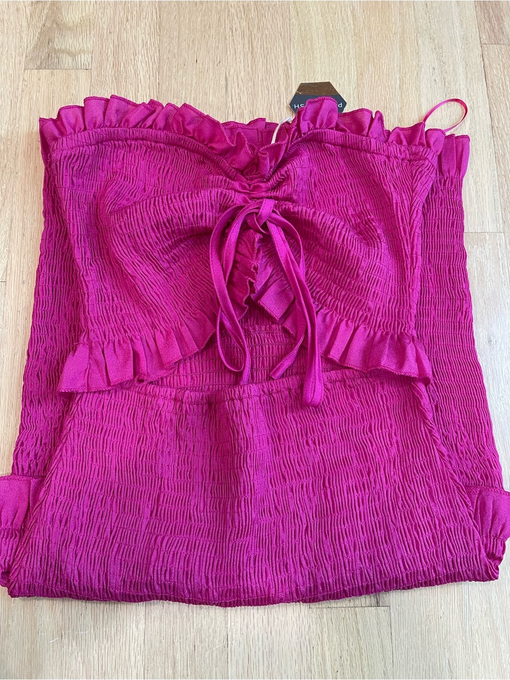 Pinkblush Strapless Fuchsia Ruffle Tie-Front Midi Dress - Picture 3 of 4